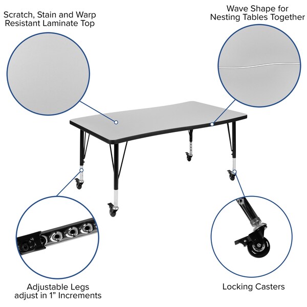 Flash Furniture Oval 47.5 W, 76 L, 25 H, Chrome, Laminate, Particleboard, Plastic, Steel, Grey - XU-GRP-12CH-A3048CON-48-GY-T-P-CAS-GG