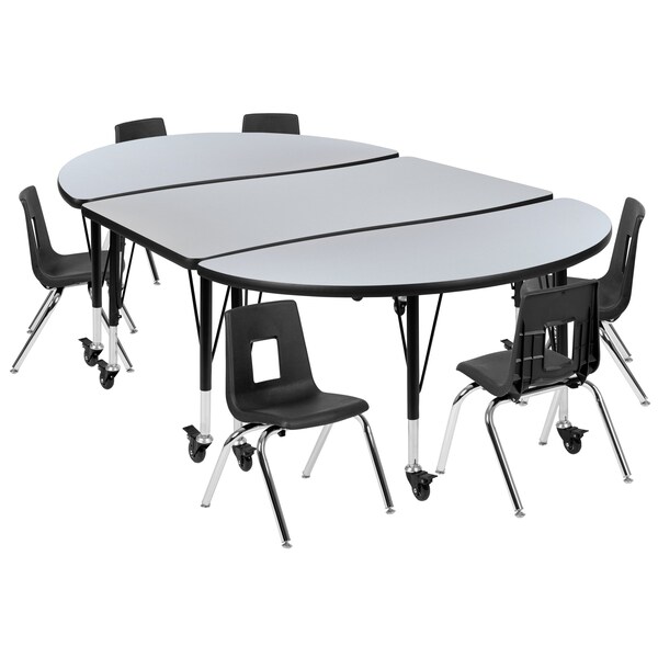 Flash Furniture Oval 47.5 W, 76 L, 25 H, Chrome, Laminate, Particleboard, Plastic, Steel, Grey - XU-GRP-12CH-A3048CON-48-GY-T-P-CAS-GG