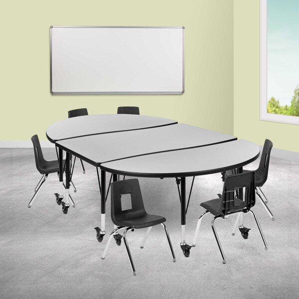 Flash Furniture Oval 47.5 W, 76 L, 25 H, Chrome, Laminate, Particleboard, Plastic, Steel, Grey - XU-GRP-12CH-A3048CON-48-GY-T-P-CAS-GG