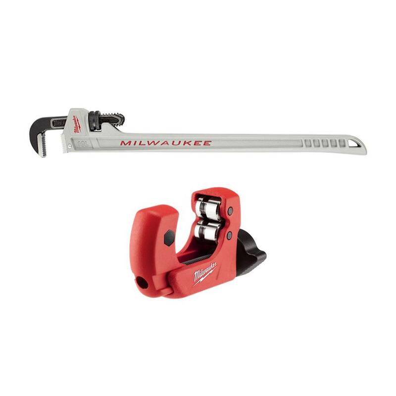 Llave de tubo de aluminio de 10 pulgadas Milwaukee con mango POWERLENGTH con cortador de tubos de cobre de 1 pulgada (2 piezas) - 48-22-7213-48-22-4251
