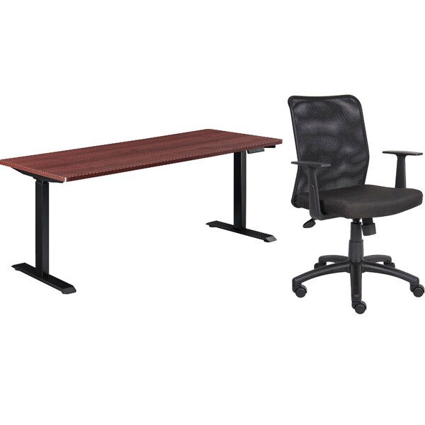 Interion By Global Industrial Interion Height Adjustable Table with Chair Bundle, 60inW x 30inD, Mahogany W/ Black Base - 695780MH-B