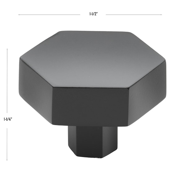 Gliderite Hardware 1-1/2 in. Hexagon Knob Matte Black, 10PK - 5824-MB-10