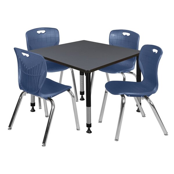 Regency Tables > Height Adjustable > Square Table & Chair Sets, 30 W, 30 L, 23-36 H, Grey - TB4242GYAPBK40NV