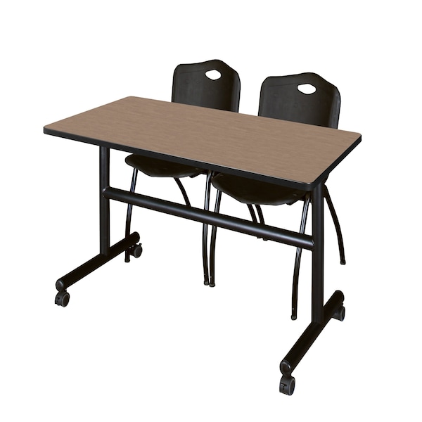 Regency Kobe Flip-Top Training Nesting Table W/ 2 M Stack Chairs, 48 in W, 30 in L, Noble Oak - MKFT4830NO47BK