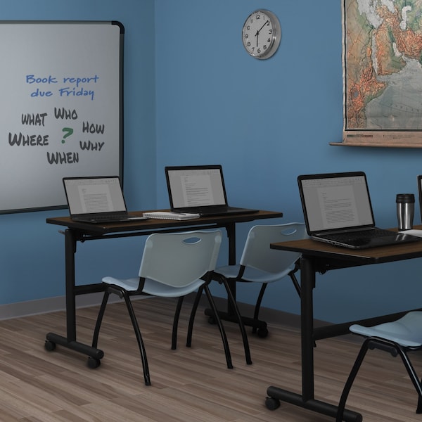Regency Kobe Flip-Top Training Nesting Table W/ 2 M Stack Chairs, 48 in W, 24 in L, Neo Walnut - MKFT4824NW47GY