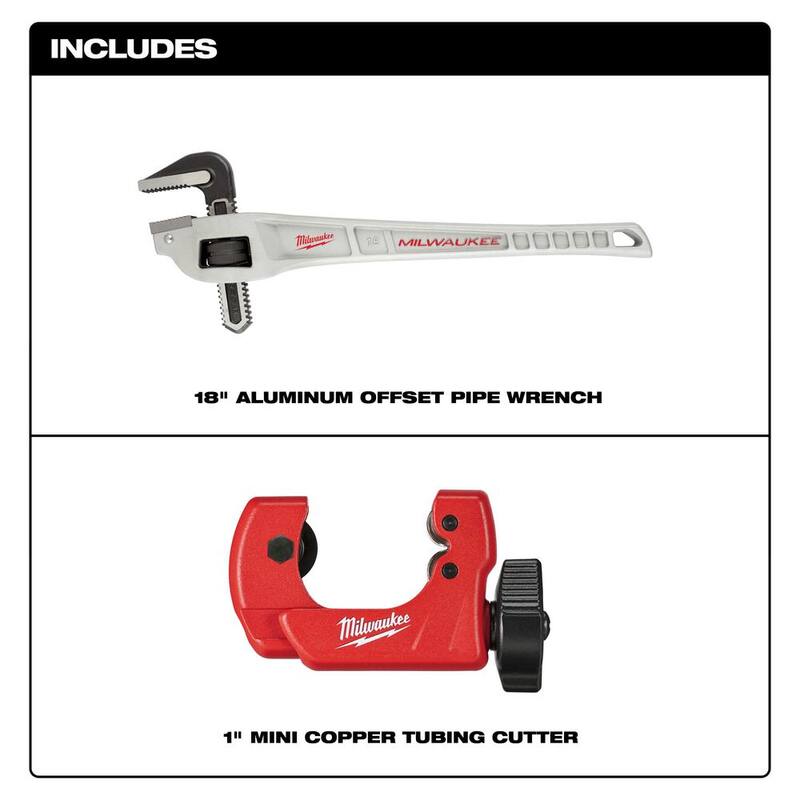 Llave de tubo de aluminio con offset de 18 pulgadas y cortador de tubos de cobre mini de 1 pulgada (Juego de 2 piezas) - 48-22-7185-48-22-4251