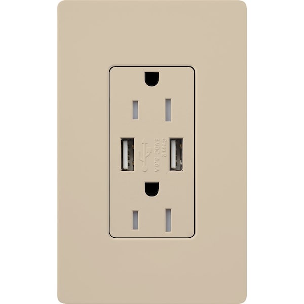 Contactos Lutron, USB, a prueba de manipulaciones, color Taupe - SCR-15-UBTR-TP