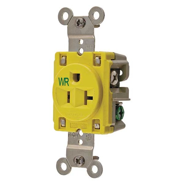 Contacto Hubbell, 20 Amperes, 125V CA, Montaje empotrado, Salida única, 5-20R, Amarillo - HBL53CM61