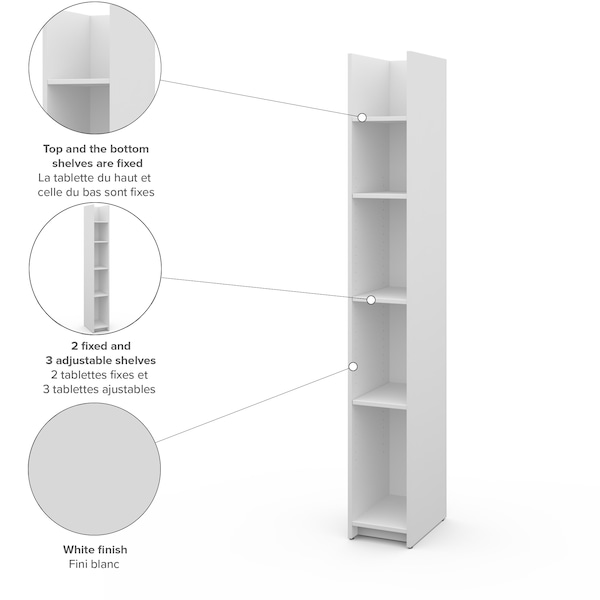 Bestar Small Space 10 in Narrow shelving unit, White - 16702-1117