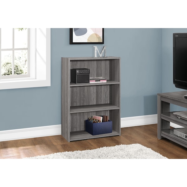 Monarch Specialties Bookshelf, Bookcase, 4 Tier, 36"H, Office, Bedroom, Laminate, Grey, Transitional - I 7478