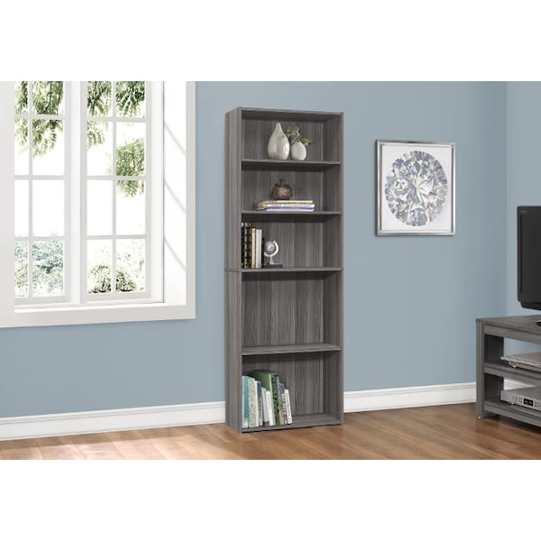 Monarch Specialties Bookshelf, Bookcase, 6 Tier, 72"H, Office, Bedroom, Laminate, Grey, Transitional - I 7469