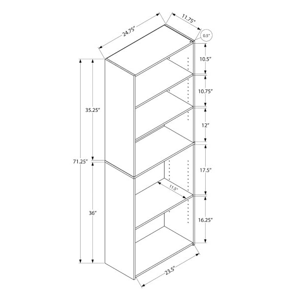 Monarch Specialties Bookshelf, Bookcase, 6 Tier, 72"H, Office, Bedroom, Laminate, Grey, Transitional - I 7469