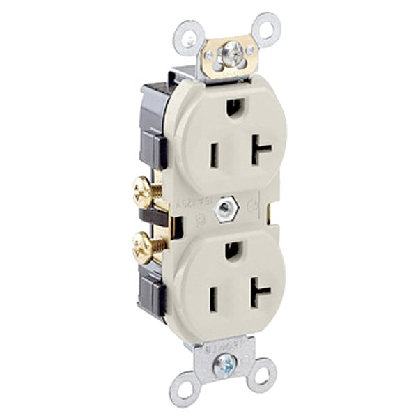 Receptáculo Leviton, 20 amperios, 125VCA, toma duplex, 5-20R, color almendra claro - CR20-T