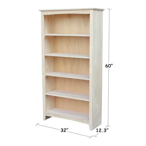 International Concepts Shaker Bookcase, 60"H, Unfinished - SH-3226A