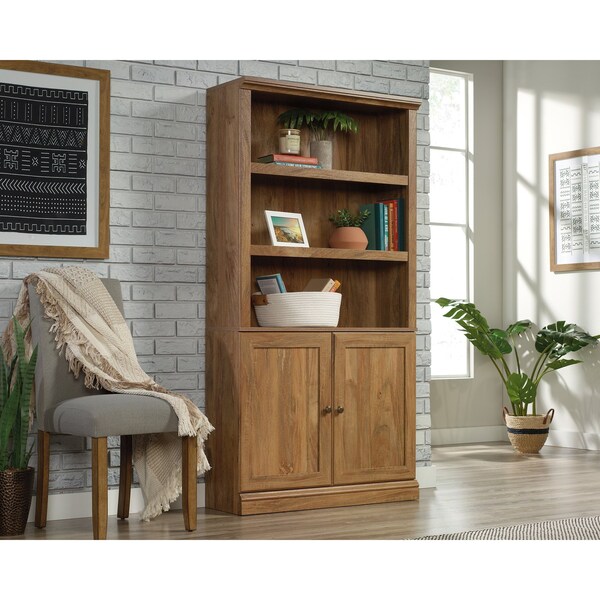Sauder 5 Shelf Bookcase W/doors Sma , Three adjustable shelves for flexible storage options - 426414