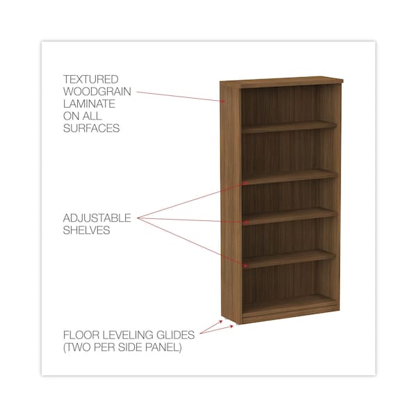 Alera Alera Valencia Bookcase, 5-Shelf, 31 3/4w x 14d x 65h, Modern Walnut - ALEVA636632WA