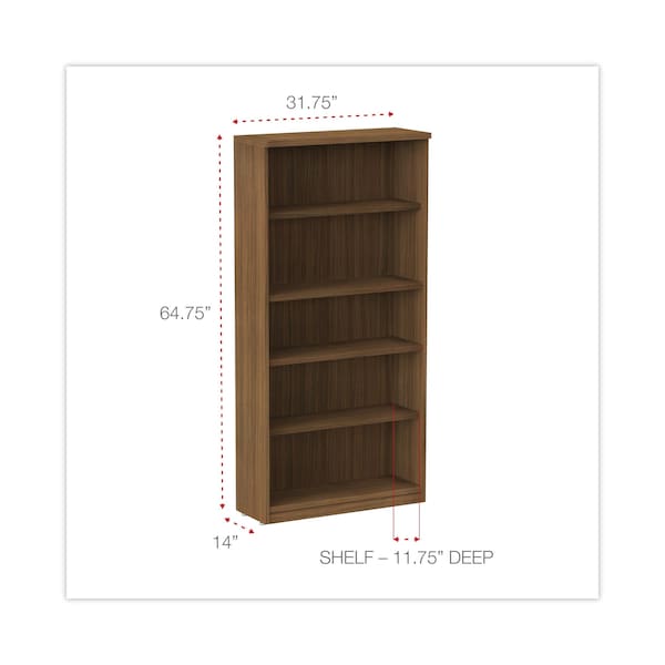 Alera Alera Valencia Bookcase, 5-Shelf, 31 3/4w x 14d x 65h, Modern Walnut - ALEVA636632WA