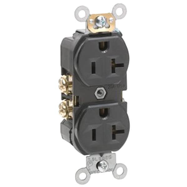 Contacto Leviton, 20 A Amperes, 125VCA, toma dúplex, 5-20R, Negro - BR20-E