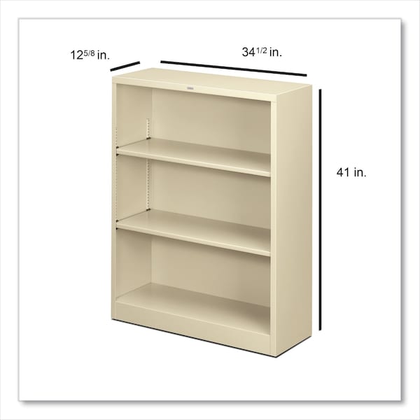 Hon Metal Bookcase, Three-Shelf, 34-1/2w x 12-5/8d x 41h, Putty - HS42ABC.L