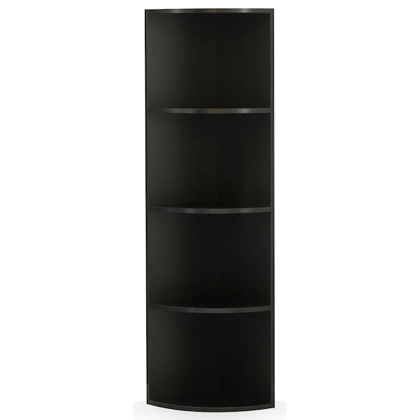 Basicwise Durable 4-Tier Wooden Corner Bookshelf, Perfect for Tiny Home, Shelves for Bedroom, Classroom, Black - QI003553.BK