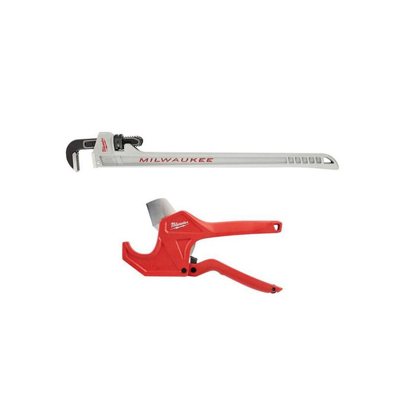 Llave de tubo de aluminio de 10 pulgadas de Milwaukee con mango de longitud de potencia con cortador de tubo de trinquete de 1-5/8 pulgadas (2 piezas) - 48-22-7213-48-22-4210