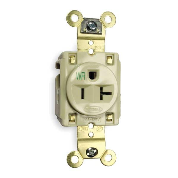 Receptáculo Hubbell, 20 amperios, 125V CA, montaje empotrado, salida sencilla, 5-20R, marfil - HBL5361IWR