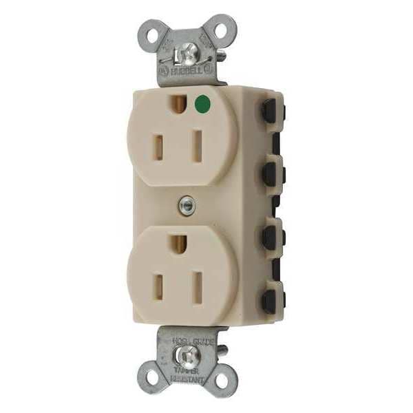 Receptáculo Hubbell, 15 amperios, 125V CA, Montaje a ras de pared, tomacorriente doble estándar, 5-15R, color marfil - SNAP8200ITRA
