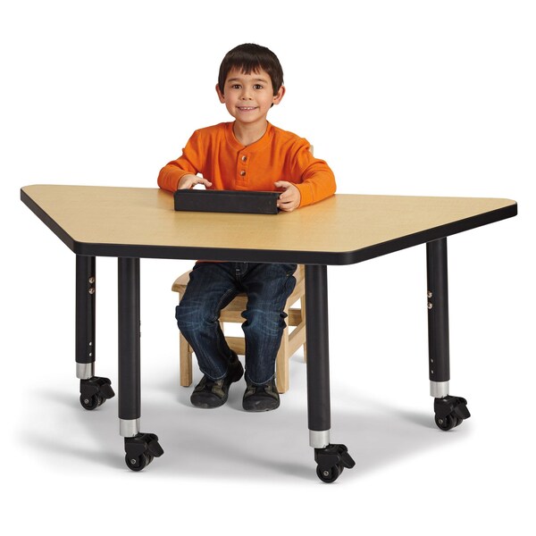 Jonti-Craft Berries Trapezoid Activity Tables, 24 in. x 48 in., Mobile, Maple/Black/Black - 6438JCM011