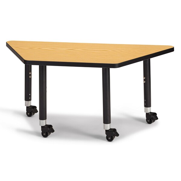 Jonti-Craft Berries Trapezoid Activity Tables, 24 in. x 48 in., Mobile, Oak/Black/Black - 6438JCM210