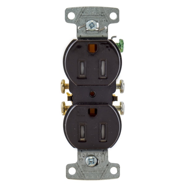 Receptáculo Hubbell, 15 amperios, 125V AC, montaje a ras, toma estándar doble, 5-15R, color café - RR15STR