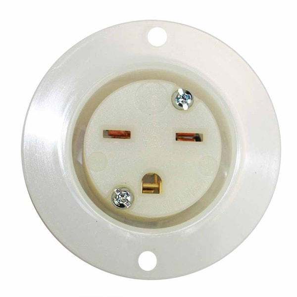 La traducción sería: "Carcasa de receptáculo eléctrico estándar de 2 polos 3 cables 15A 250V NEMA 6-15R - YGF048F"