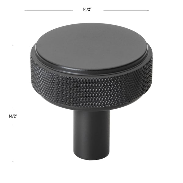 Gliderite Hardware 1-1/2 in. Knurled Knob Matte Black, 10PK - 5825-MB-10