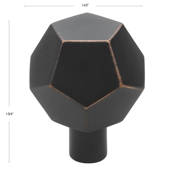 Gliderite Hardware 1-1/2 in. Faceted Knob Oil Rubbed Bronze, 10PK - 5826-ORB-10