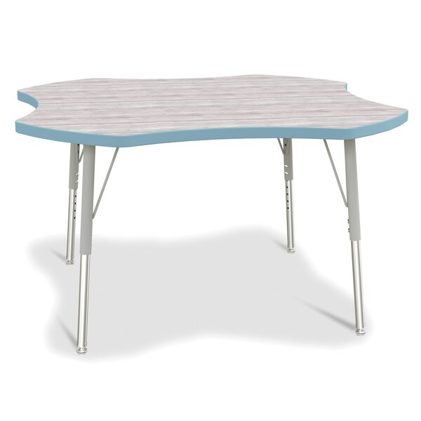 Jonti-Craft Berries Four Leaf Activity Table, E-height, Driftwood Gray/Coastal Blue/Gray - 6453JCE452
