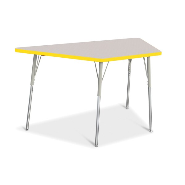Jonti-Craft Berries Trapezoid Activity Tables, 30 in. x 60 in., A-height, Freckled Gray/Yellow/Gray - 6443JCA007