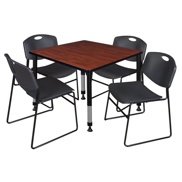 Regency Tables > Height Adjustable > Square Table & Chair Sets, 30 W, 30 L, 23-35 H, Cherry - TB4242CHAPBK44BK