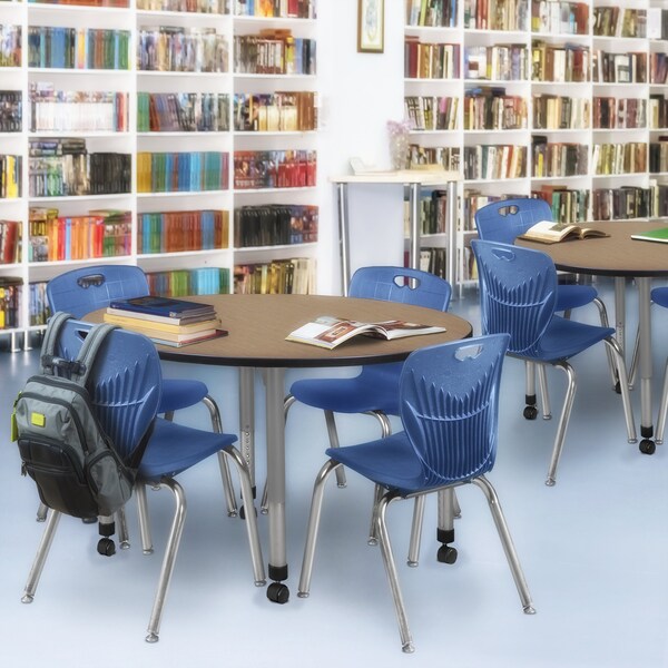 Regency Round Kee Mobile Adjustable Classroom Table W/ 4 Andy Chairs, 48 in W, 48 in L, Noble Oak - TB48RNDNOAPCGY40NV