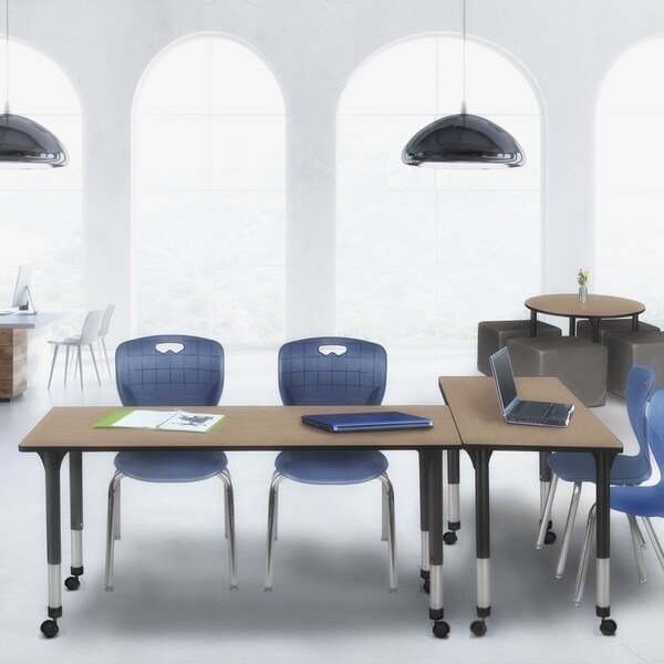 Regency Kee Mobile Adjustable Classroom Table W/ 2 Andy Mobile Chairs, 72 in W, 24 in L, Noble Oak - MT7224NOAPCBK40NV