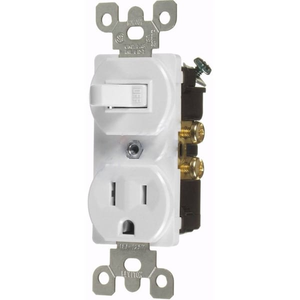 Interruptor eléctrico y toma corriente rectangular blanco de 15 amperios de American Imaginations de plástico-aluminio - AI-36822.
