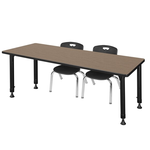 Regency Kee Adjustable Classroom Table W/ 2 Andy Stack Chairs, 66 in W, 24 in L, Noble Oak - MT6624NOAPBK45BK