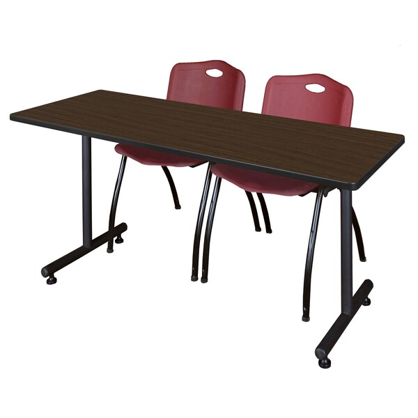 Regency Kobe T-Base Training Seminar Table W/ 2 M Stack Chairs, 60 in W, 30 in L, Neo Walnut - MKTRCT6030NW47BY