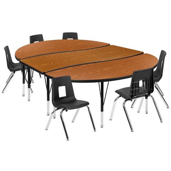 Flash Furniture 86" Oval Wave Oak Table Set-14" Stack Chairs - XU-GRP-14CH-A3060CON-60-OAK-T-P-GG