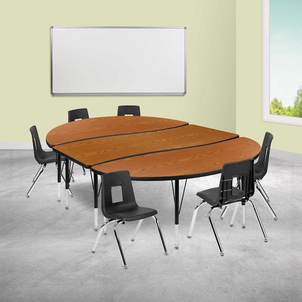 Flash Furniture 86" Oval Wave Oak Table Set-14" Stack Chairs - XU-GRP-14CH-A3060CON-60-OAK-T-P-GG