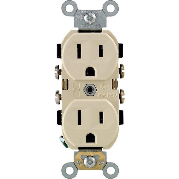 Tomacorriente doble marfil de pared Leviton de 15 amperes y 125 volts - 5-15R - 0BR15-0IS