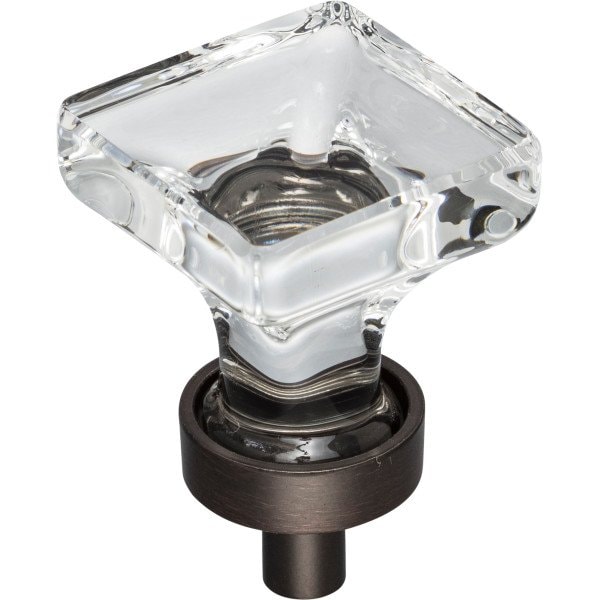 Jeffrey Alexander 1" Overall Length Brushed Oil Rubbed Bronze Square Glass Harlow Cabinet Knob - G140DBAC