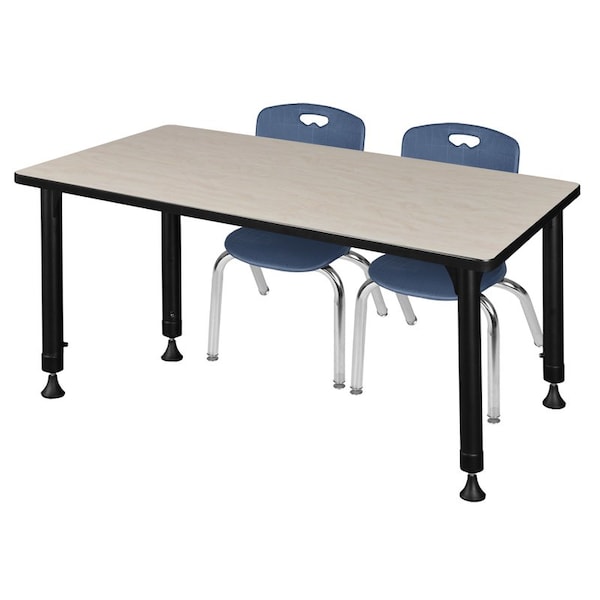 Regency Regency Kee 48 x 24 in. Adjustable Classroom Table- Maple & 2 Andy 12 in. Stack Chairs- Blue - MT4824PLAPBK45NV