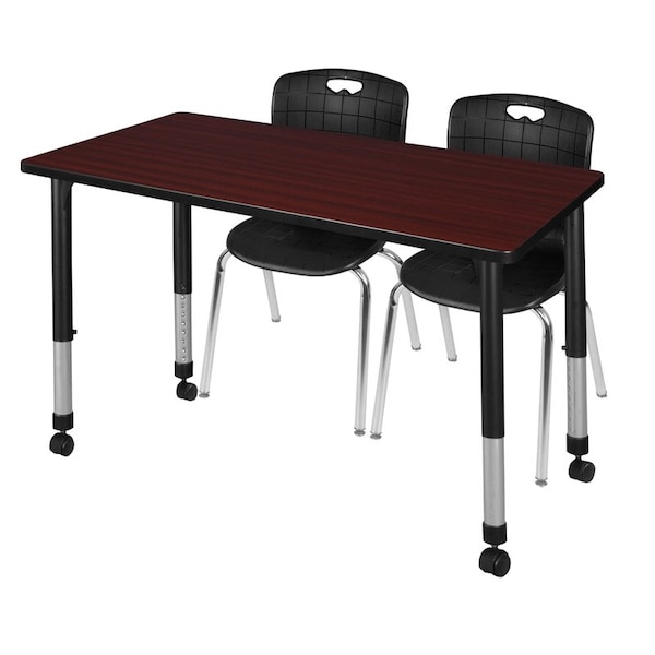 Regency Tables > Height Adjustable > Rectangular Mobile Table & Chair Sets, 48 W, 30 L, 23-34 H, Mahogany - MT4830MHAPCBK40BK