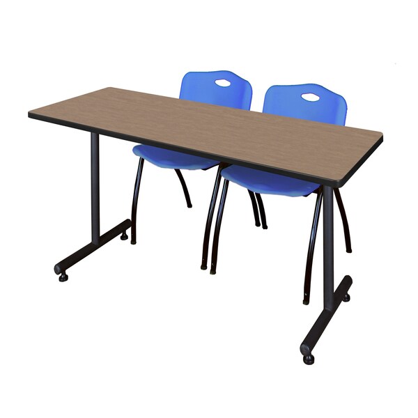 Regency Kobe T-Base Training Seminar Table W/ 2 M Stack Chairs, 66 in W, 30 in L, Noble Oak - MKTRCT6630NO47BE
