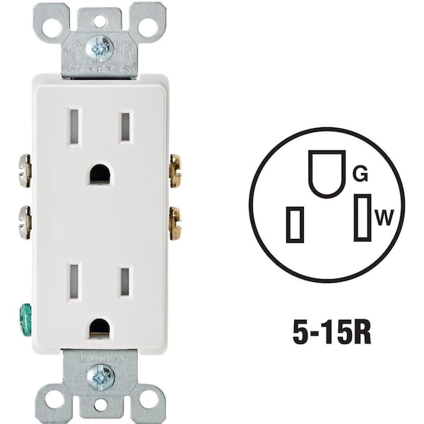 Salida dúplex blanca de 15A con resistencia a manipulaciones, marca Leviton Decora - S02-T5325-00W