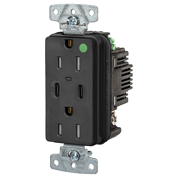 Contacto Hubbell USB, Negro, 1/2 hp - USB8200CPDBK
